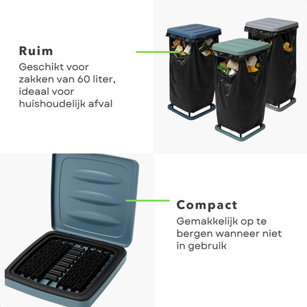 Cheqo® Vuilniszakhouder 60 Liter - Compact Op Te Bergen - Vuilniszakstandaard - Afvalzakhouder - Geschikt Voor 60 Liter - Vuilniszakhouder - Willekeurige Kleur - Vuilniszak Houder - Afvalzak Houder