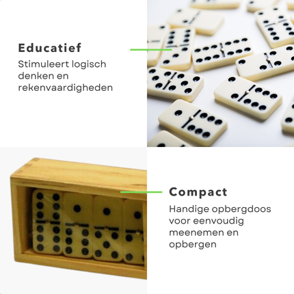 Cheqo® Domino Spel Dubbel - Houten Kistje - Educatief Spel - Voor Kinderen en Volwassenen - Handig Opbergbakje