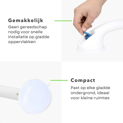 Cheqo® Badgreep Met Zuignappen - Douchegreep - Veiligheidsgreep - Veiligheidssteun Douche - Antislip Handgreep Bad - Kunststof