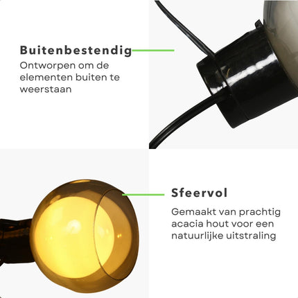 Cheqo® Lampionnenslinger - 10 Lampionnen -  LED Lampen - Met Timer - Batterij Aangedreven - 2.70 Meter Lang - Sfeerverlichting - Kerstverlichting - Tuinverlichting - Lange Levensduur - Lichtsnoer - Feestverlichting Lichtsnoer