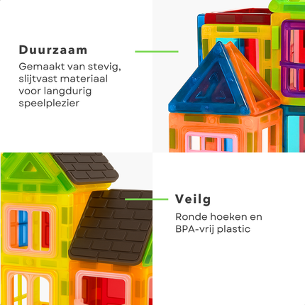 Cheqo® Magnetische Bouwtegels - Magnetic Tiles - Magnetische Bouwstenen - Magnetisch Montessori Speelgoed - 70-delige Set - Educatief Speelgoed voor Kinderen - Constructie Speelgoed - Magnetische Tegels