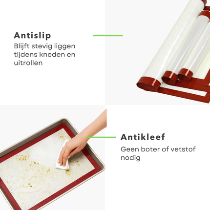 Cheqo® Bakmat - Siliconen Bakmat - Ovenmat - Siliconen Ovenmat - Antikleef Bakmat - Herbruikbare Bakmat - Deegmat - Siliconen Deegmat - Patisseriemat - Bakmat Macarons - Bakmat Voor Kneden