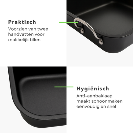 Cheqo® Metalen Ovenschaal - Anti-Aanbaklaag - Rechthoekige Schaal - Braadschaal Met Handvatten - Lasagnepan - Groenteschotel Ovenschaal - Kip Bakken Ovenschaal - Niet Vaatwasmachinebestendig - Handwas Aanbevolen