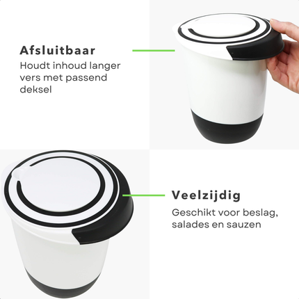 Cheqo® Mengkom met Deksel - Beslagkom met Deksel - Mengkom - Beslagkom - Roerkom - Mixkom - Mengschaal - Roerkom met Deksel - Mixkom met Deksel - Beslagkom Kunststof - Mengkom Kunststof - Witte Mengkom met Deksel