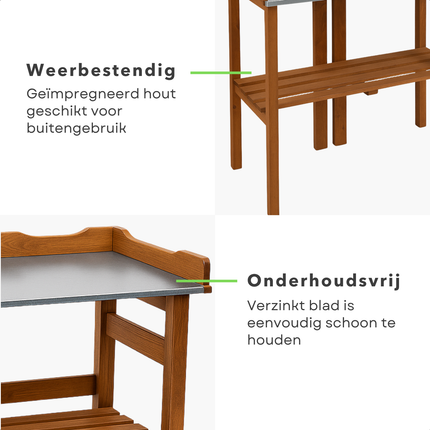 Cheqo® XL Oppottafel Hout - Tuinwerktafel - Plantentafel - Werktafel - Oppot Tafel met Verzinkt Werkblad - Werkbank Voor Tuin en Balkon