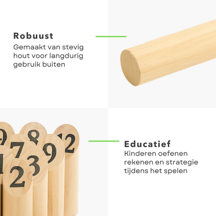 Cheqo® Houten Werp Spel - Kubb Spel - Fins Werpspel - 13-Delig Werpspel - Voor Tuin en Park - Massief Hout