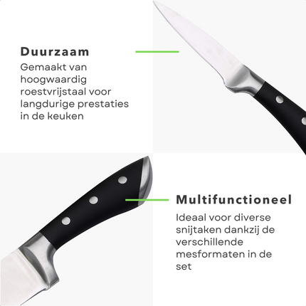 Cheqo® Roestvrijstalen Keukenmessen Set - Koksmes en Utility Mes - Ergonomische Handgreep - Chefmessen - Messenset voor Keuken - Koksmessen Set