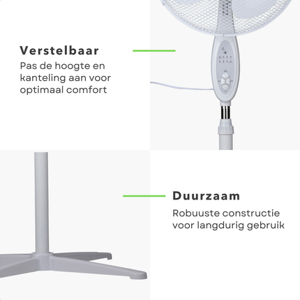 Cheqo® Staande Ventilator - Statiefventilator 40 cm - Aircooler - Airco Alternatief - Verstelbare Hoogte - Koelventilator met Afstandsbediening - Energiezuinig