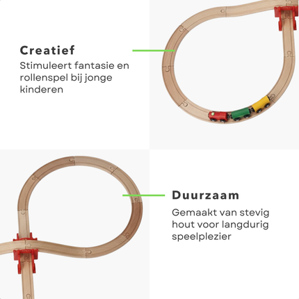 Cheqo® Houten Treinbaan - Houten Treinset - Treinbaan - Treinset - Houten Treinbaan Set - Treinbaan met Trein - Treinbaan met Accessoires - Treinset 20 Delig - Treinbaan Vanaf 18 Maanden