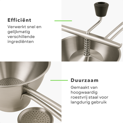 Cheqo® Roerzeef RVS - Passeerzeef - 33 cm - Passe Vite - Groentezeef - Groentemolen Met 3 Verwisselbare Schijven