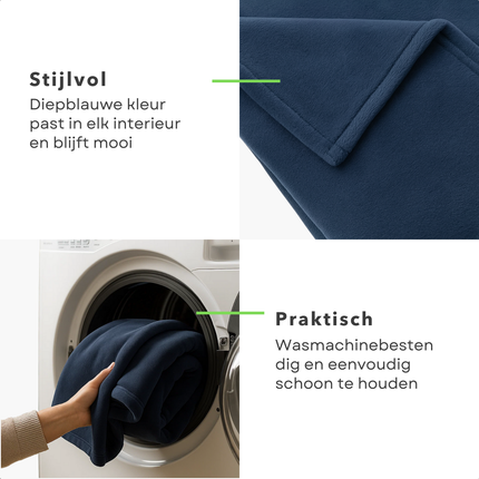 Cheqo® Fleece Deken - Plaid 150x200 cm - Superzachte Deken - Blauw Fleece Plaid - Polyester Fleece - Wasmachine Bestendig - Decoratief Laagje - Hoogwaardig Materiaal - Multifunctioneel Gebruik - Dekentje - Elegantie Aan Interieur