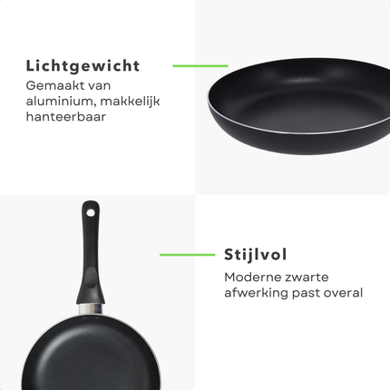 Cheqo® Aluminium Koekenpan 24 cm - Bakpan - Zwart - Geschikt voor Gas en Keramisch - Duurzaam en Anti-aanbak