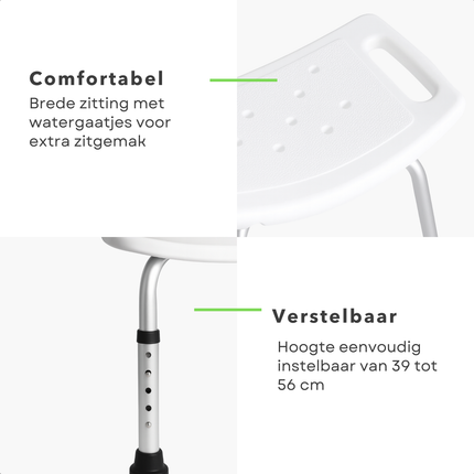 Cheqo® Verstelbare Douchekruk - Antislip Zitting - Stevige Douchekruk - In Hoogte Verstelbaar - Douchekruk Met Handvatten - Veilig Krukje Douche - Douche Kruk - Maximaal 150 kg - Revalidatie Hulpmiddel - Senioren Douchekruk