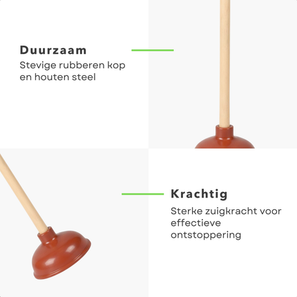 Cheqo® Ontstopper - WC Ontstopper - Toilet Ontstopper - Gootsteen Ontstopper - Afvoer Ontstopper - Plopper - Ontstopper met Steel - Rubberen Ontstopper