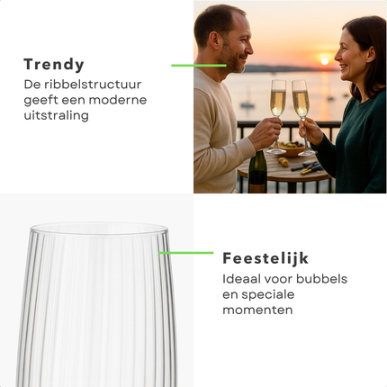Cheqo® Champagneglazenset - Set Van 2 - 250 Ml Inhoud - Trendy Design - Glaasje Bubbels - Elegant Design - Champagneflûtes - Glazen Voor Champagne - Stijlvolle Glazen - Luxe Uitstraling - Glazen Voor Cava - Champagneglazen