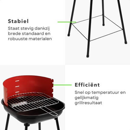 Cheqo® Houtskool Barbecue RVS - Houtskoolbarbecue - Verstelbaar Rooster - Ronde BBQ Rood/Zwart