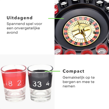 Cheqo® Drinkspel Roulette - 16 Shotglazen Set - Drankspel - Drankspelletje - Feestspel Accessoires - Diameter 30 cm