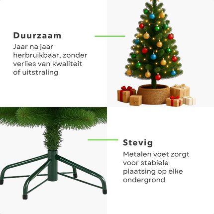 Cheqo® Kunstkerstboom - Zilverspar Uiterlijk - 120 cm Kerstboom - 280 Takken - Metalen Voet - Stabiele Kerstboom - Duurzame Kerstboom - Allergievrij - Onderhoudsvriendelijk - Compacte Kerstboom - Kindvriendelijke Hoogte - Eenvoudig Op Te Zetten
