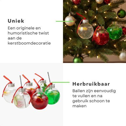 Cheqo® Vulbare Kerstballen - Shotglaasjes Kerst - Drankballen Shotglaasjes - Borrelballen - Kerstversiering - Kerst Decoratie - Party Kerstdecoratie - 100 ml Inhoud - Shotjesballen - Kerstcadeau - Feestelijke Kerstballen