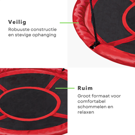 Cheqo® Nestschommel 110 cm - Buiten Schommelen - Schotelschommel - Kinderschommel - Hangschommel - Schommel - Rood Zwart - Hoog Draaggewicht