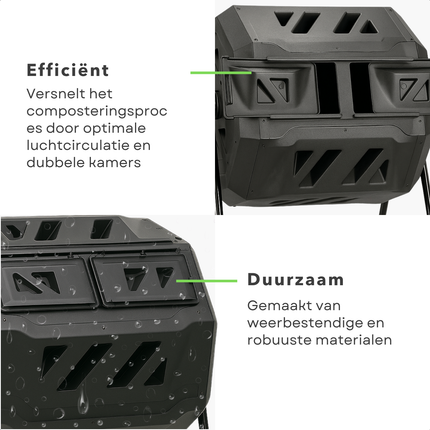 Cheqo® Compostmolen 160L - Compost Molen - Compost Vat - Compostbak - Composter - Compostvat - Roterend Tuin Compostsysteem - Kunststof & Metaal - 360 Graden Ventilatie