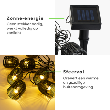 Cheqo® Solar LED Lichtslang - Lichtsnoer -  Tuinverlichting op Zonneenergie - Buitenverlichting Lichtslinger - Tuinverlichting Solar - Sfeerverlichting Buiten - Waterbestendig - Zwart Kunststof