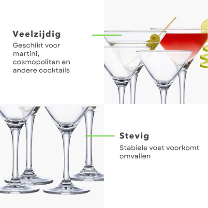 Cheqo® Martini Glazen Set - Martiniglas Set - Martiniglazen - Cocktail Glas Set - 220ml - Voor Cocktails en Martini's - Pornstar Martini Glas - Espresso Martini - 4 Stuks