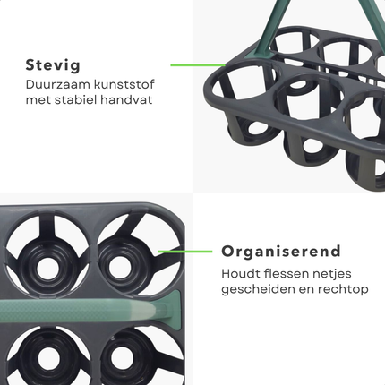 Cheqo® Flessendrager - Flessendrager 6 Flessen - Flessenrekje - Flessenrek - Flessenmand - Flessenmandje - Flessenhouder - Flessenhouder 6 Flessen - Flessentransport Mand - Flessencaddy - Flessendrager Antraciet