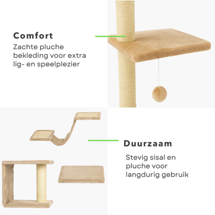 Cheqo® Katten Klimwand - Katten Muur - Krabpaal - Katten Speelwand - Katten Klimmen - Complete Set - Beige Kattenwand - Klimmogelijkheden Kat - Kattenmeubel Wand - Katten Speelset - Katten Klimset - Katten Klim Onderdelen