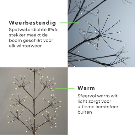 Cheqo® Outdoor Lichtboom - Kerstverlichting Buiten - Micro LED-Lampjes - Warm Wit Licht - IP44 Spatwaterdicht - Zwarte Metalen Frame - 210 CM Hoogte - Tuinverlichting Kerst - Kerstboom Vorm