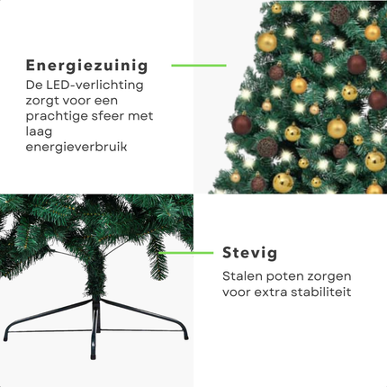 Cheqo® Kerstboom - Kunstkerstboom 180 cm - Halve Boom met LED Verlichting - Ruimtebesparend PVC Design