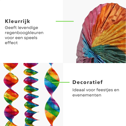 Cheqo® Regenboog Rotorspiralen - Slingers - Swirl Feestdecoratie 60 cm - Lichtreflecterende Folie -  Verjaardag Versiering - Set van 4