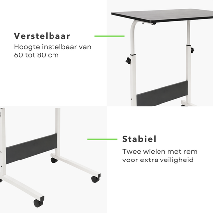 Cheqo® Bedtafel Op Wielen - Verrijdbare Bedtafel - Laptoptafel Op Wielen - Verrijdbare Laptoptafel - Overbed Tafel - Tafel Voor Over Bed - Bedtafeltje Met Wielen - Laptoptafel Bed - Bedtafel Laptop