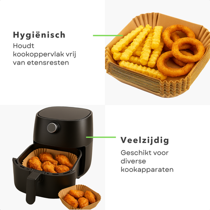 Cheqo® Airfryer Bakpapier - Airfryer Accessoires - Wegwerpbakjes - Vierkant Bakpapier - 20x20 cm - Geschikt Voor Airfryer - 50 Stuks - Luchtfriteuse Bakpapier