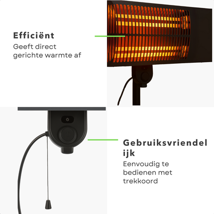 Cheqo® Terrasverwarmer Wandmodel – Infrarood Verwarming Buiten – Elektrische Patio Heater 2000W – Quartz Verwarmingsbuis – 3 Warmtestanden – Spatwaterdicht IP34 – Balkonverwarmer – Weersbestendig – Energie-efficiënt – Wandmontage