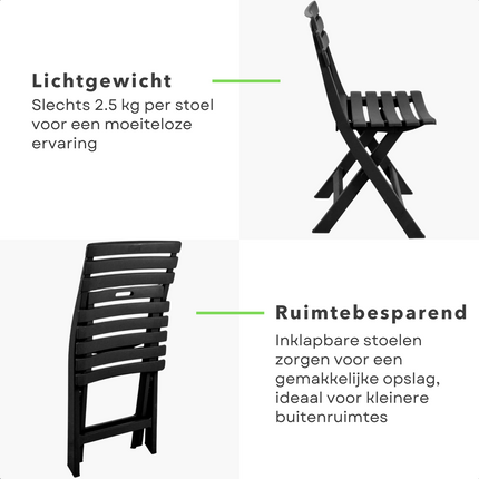 Cheqo® Set van 4 Inklapbare Tuinstoelen - Lichtgewicht Tuinstoelen voor Buiten - Comfortabele Tuinstoelen - 44 x 41 x H 78 cm - Max. Belasting 120 kg - Praktische Tuinstoelen Set - Zwart