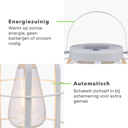 Cheqo® Solar Lantaarn - Witte Sfeerverlichting - 22cm Decoratieve Buitenlamp - Tuinverlichting -  Solar Lantaarns voor Buiten - Tuinverlichting op Zonne Energie - Tuin Lamp Lantaarn Hangend