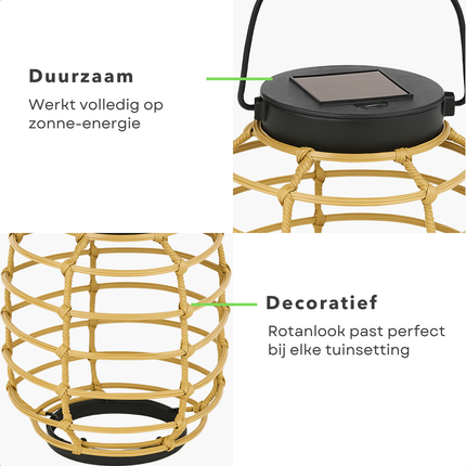 Cheqo® Luxe Tafellamp - Tafel Lamp - Solar Lamp - Solar Lantaarn - Rotan-look - Tuinverlichting