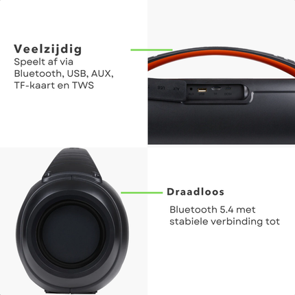 Cheqo® Boombox Speaker - Boombox Bluetooth Speaker - Bluetooth Boombox - Draagbare Boombox - Draadloze Boombox - Boombox Luidspreker - Muziek Box Bluetooth - Draagbare Bluetooth Speaker - Party Speaker - Speaker Met Licht