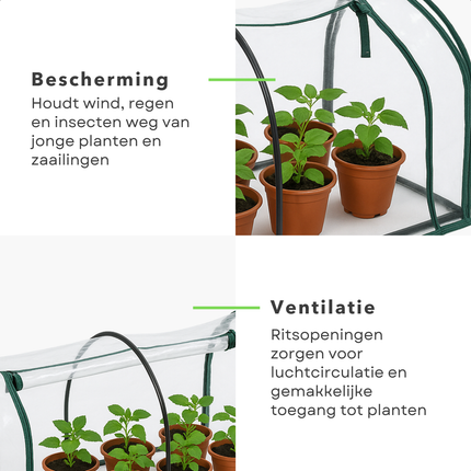 Cheqo® Tunnelkas PVC - Compacte Broeikas - Tuinkas - Kweekkas met Rits - Verplaatsbare Foliekas