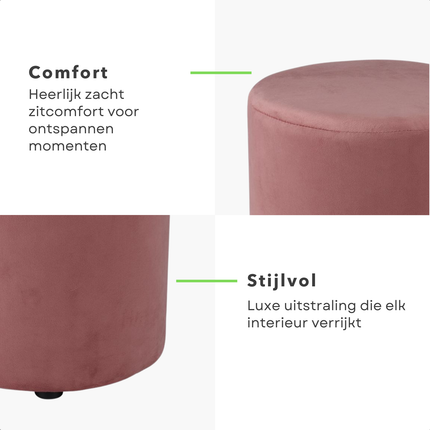 Cheqo® Poef Fluweel Roze - Poefje - Bijzettafel - Voetenbankje - Stijlvolle Zitmeubel - Compact Design - Modern Interieur