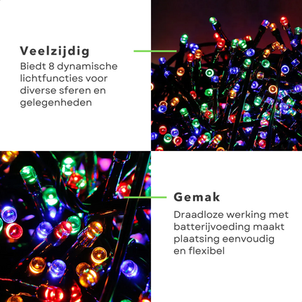 Cheqo® Kerstverlichting - Kerstboomverlichting - Kerstlampjes - 200 LED - 4M - Voor Binnen en Buiten - Timer - Veelkleurig - 8 Lichtfuncties - Op Batterijen - Multicolor - Gekleurde Kerstverlichting - Sfeerverlichting - Feestverlichting Kerstboomverlichting