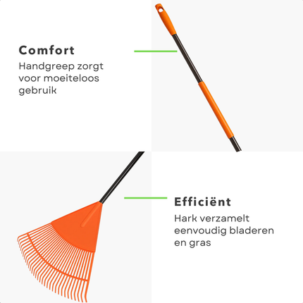 Cheqo® Bladhark - Tuinhark - Comfortabele Handgreep - Terugverende Hark - Bladeren Verzamelen - Gras en Tuinafval - Tuinonderhoud - Ergonomisch Ontwerp - Tuinier Gereedschap - Betrouwbare Hark