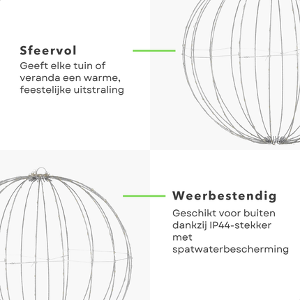 Cheqo® Kerstverlichting Buiten - LED Kerst Bollen - Tuin Kerstlampjes - Verlichte Bal - Klassieke Witte LED - Spatwaterdichte Adapter - Timerfunctie - Metalen Frame - 400 LED Lampjes - Diameter 60 cm - Lichtgrijze Kleur