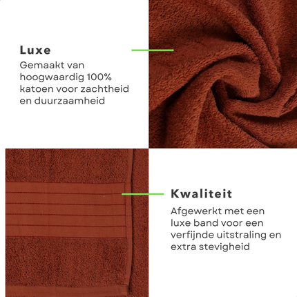 Cheqo® Handdoeken Set - Set van 8 Stuks - Terracotta/Bruin - Verschillende Maten - 100% Katoen - 500 gr/m2 - Handdoek - Hotel Kwaliteit - Handdoek Badkamer - Zware Kwaliteit - Luxe Uitvoering - Extra Zacht & Stevig - Handdoekenset - Badhanddoeken Handdoeken