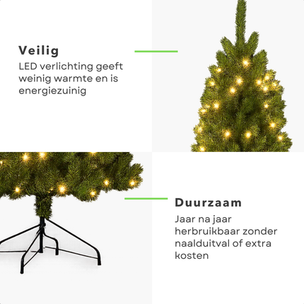 Cheqo® Kunstkerstboom met Verlichting - LED Kerstboom - Kunst Kerstboom - Groene Kunstkerstboom - Kerstboom met LED Lampjes - Verstelbare Takken - Onderhoudsvriendelijke Kerstboom - Ingebouwde Verlichting - Kunststof Kerstboom