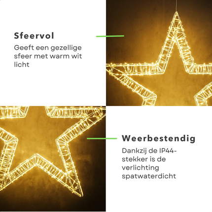 Cheqo® LED Kerstster - Kerstverlichting - Warm Wit Licht - Kerst Ster - LED Ster - IP44 - Timerfunctie Verlichting - Raamdecoratie Ster - Tuinverlichting Ster - 1200 LED-Lampjes - Witte Metalen Ster - Kerstlampjes Buiten - Kerstfiguur