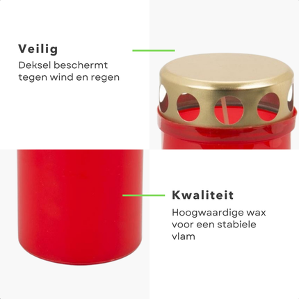 Cheqo® Herdenkingslicht Set - Noveenkaarsen - Noveenkaars - Herdenkingslichten Set - Rood/Goud - Grafkaarsen met Deksel - 5 Stuks - Voor Buiten