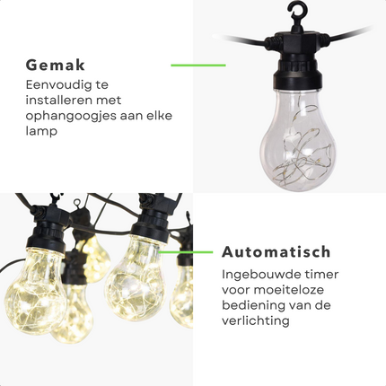 Cheqo® Feestverlichting Op Batterijen - 8 Lampen - 40 LED - Warm Wit - 4.50m - Timer Functie - Binnen en Buiten Gebruik - Lichtsnoer - Tuinverlichting