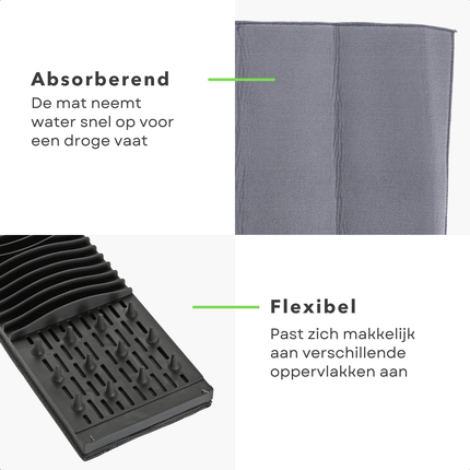Cheqo® Afdruiprek Met Mat - Ideaal voor Camping - Afdruipmat - Vaatdroger - Flexibel en Compact - Antraciet